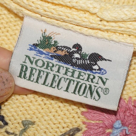 Vintage 80s Floral Embroidered Cotton Knit Sweater Medium - Picture 7 of 10